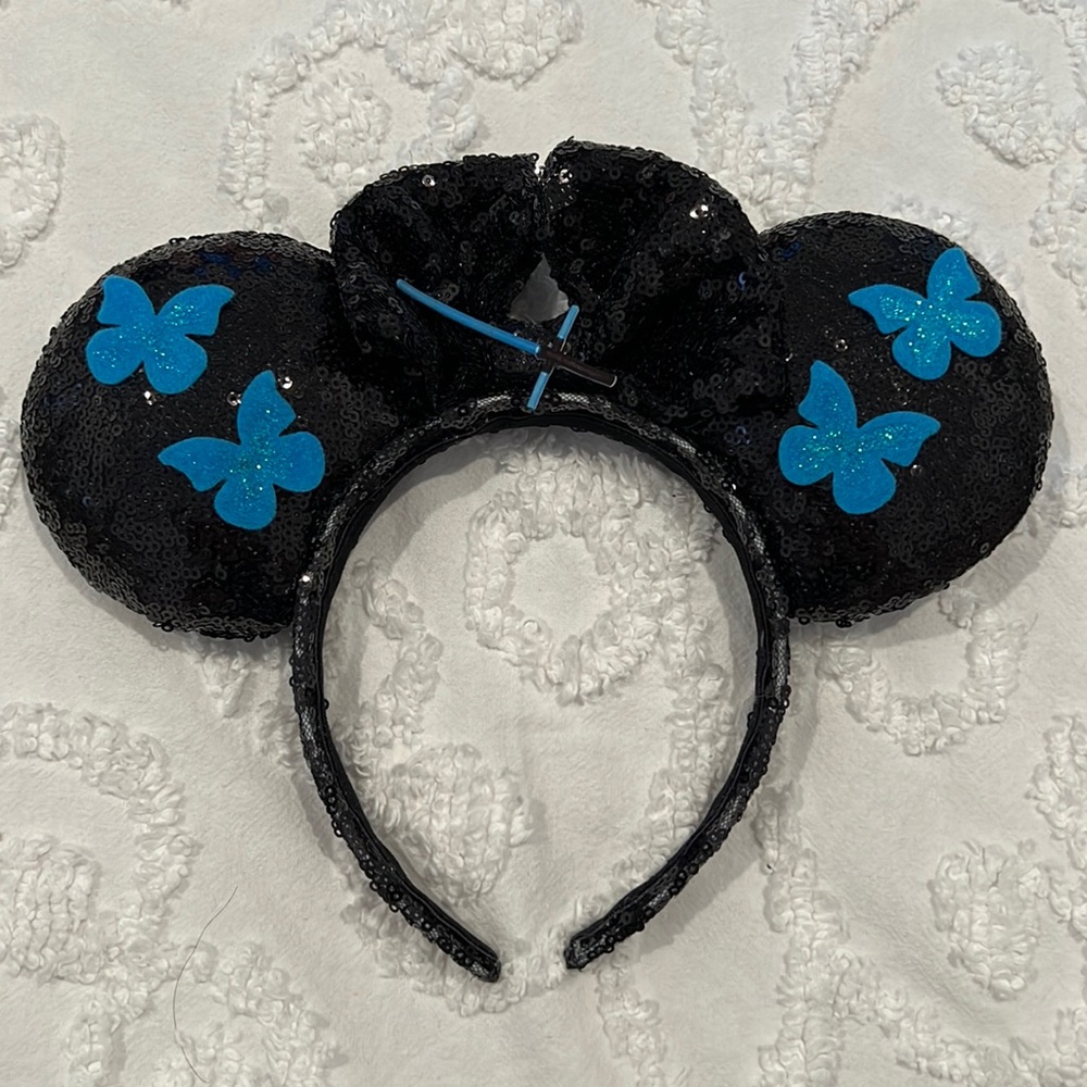 Black Sequin Blue Butterly Minnie Ears